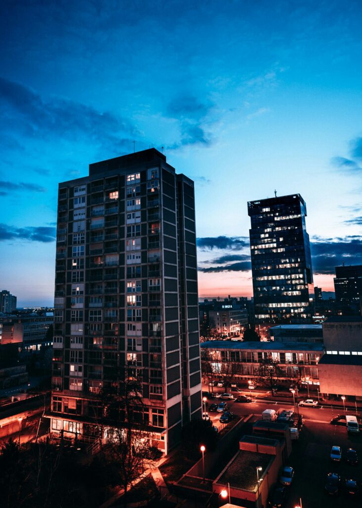 pexels-photo-2655018-2655018 Discover the vibrant twilight cityscape of Zagreb, Croatia featuring modern skyscrapers.